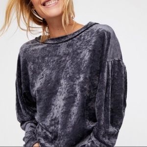 Free People Milan Charcoal Gray Crushed Velvet Top S